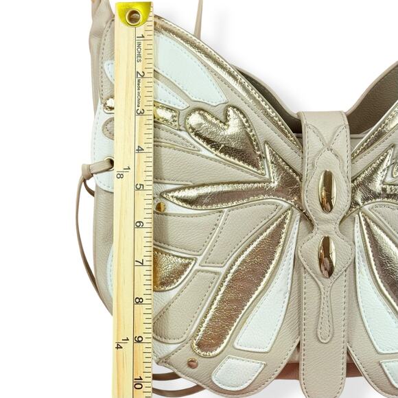 Betsey Johnson Festival RARE Gold Vegan Leather Butterfly Boho Y2K Crossbody Bag - Picture 8 of 14